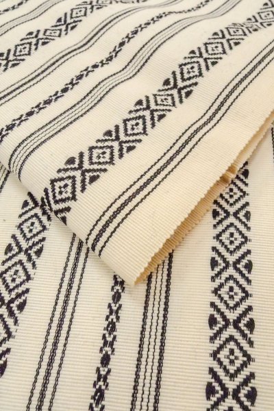 Photo11: O0606P Vintage Japanese Kimono   Ivory  FUKURO OBI sash KENJO pattern(A prestigious pattern meaning that it was presented to the Shogunate.) Wool. (Grade D) (11)