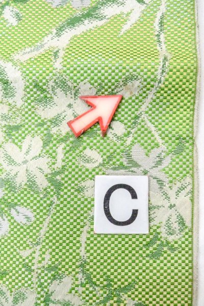 Photo14: O0606Q Vintage Japanese Kimono  Shiny Yellowish Green  FUKURO NAGOYA Obi SAKURA cherry blossom Silk. (Grade C) (14)