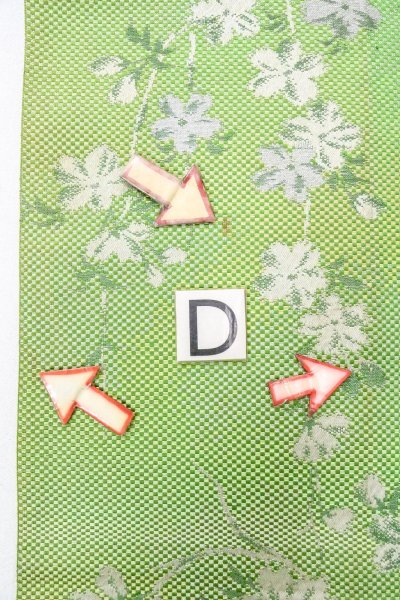 Photo15: O0606Q Vintage Japanese Kimono  Shiny Yellowish Green  FUKURO NAGOYA Obi SAKURA cherry blossom Silk. (Grade C) (15)