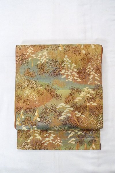 Photo2: O0606R Vintage Japanese Kimono   Brown  FUKURO NAGOYA Obi Tree Silk. (Grade C) (2)