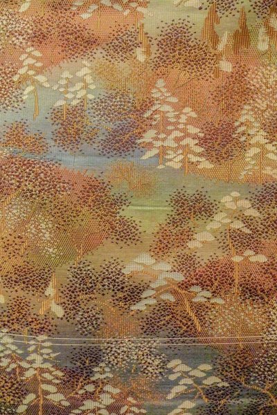 Photo4: O0606R Vintage Japanese Kimono   Brown  FUKURO NAGOYA Obi Tree Silk. (Grade C) (4)