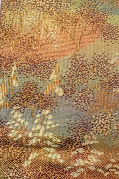 Photo6: O0606R Vintage Japanese Kimono   Brown  FUKURO NAGOYA Obi Tree Silk. (Grade C) (6)