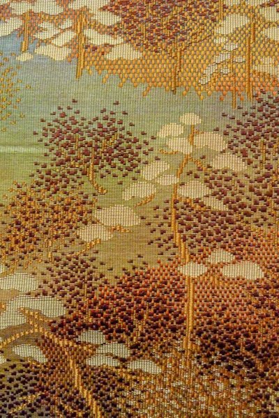 Photo7: O0606R Vintage Japanese Kimono   Brown  FUKURO NAGOYA Obi Tree Silk. (Grade C) (7)