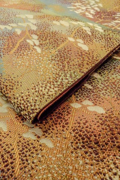 Photo11: O0606R Vintage Japanese Kimono   Brown  FUKURO NAGOYA Obi Tree Silk. (Grade C) (11)