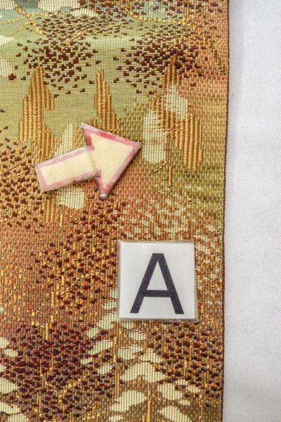 Photo12: O0606R Vintage Japanese Kimono   Brown  FUKURO NAGOYA Obi Tree Silk. (Grade C) (12)