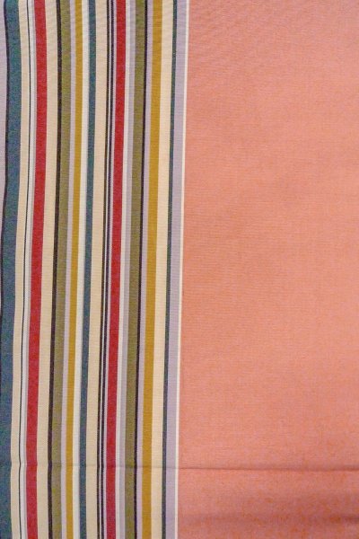 Photo3: O0606S Vintage Japanese Kimono   Coral  FUKURO NAGOYA Obi Stripes Silk. (Grade C) (3)