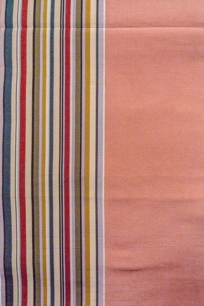 Photo4: O0606S Vintage Japanese Kimono   Coral  FUKURO NAGOYA Obi Stripes Silk. (Grade C) (4)