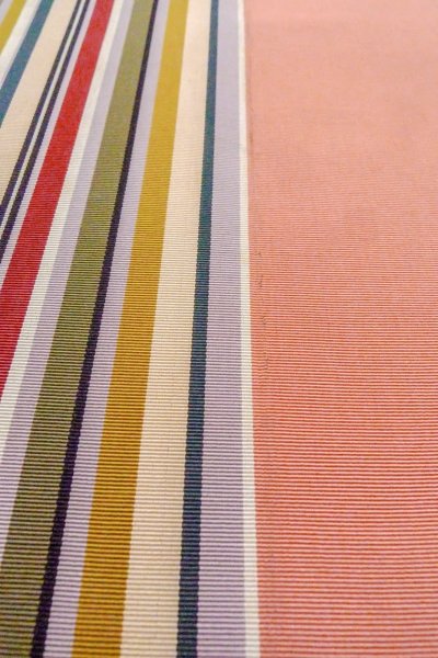 Photo9: O0606S Vintage Japanese Kimono   Coral  FUKURO NAGOYA Obi Stripes Silk. (Grade C) (9)