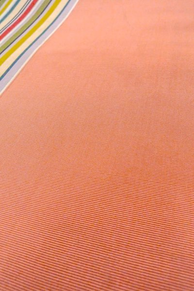 Photo10: O0606S Vintage Japanese Kimono   Coral  FUKURO NAGOYA Obi Stripes Silk. (Grade C) (10)