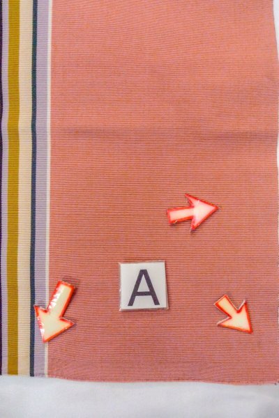 Photo12: O0606S Vintage Japanese Kimono   Coral  FUKURO NAGOYA Obi Stripes Silk. (Grade C) (12)