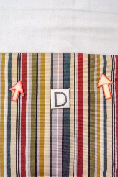 Photo15: O0606S Vintage Japanese Kimono   Coral  FUKURO NAGOYA Obi Stripes Silk. (Grade C) (15)