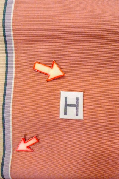 Photo18: O0606S Vintage Japanese Kimono   Coral  FUKURO NAGOYA Obi Stripes Silk. (Grade C) (18)