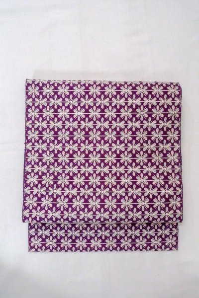 Photo2: Mint O0606T Vintage Japanese Kimono   Purple  FUKURO NAGOYA Obi Flower Silk. (Grade A) (2)