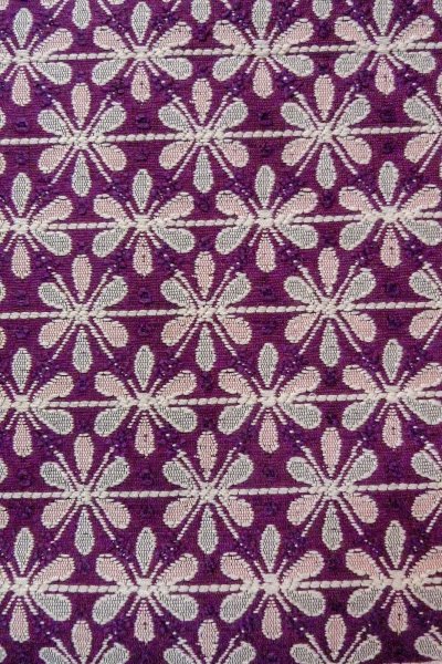 Photo6: Mint O0606T Vintage Japanese Kimono   Purple  FUKURO NAGOYA Obi Flower Silk. (Grade A) (6)