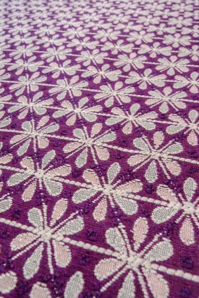 Photo8: Mint O0606T Vintage Japanese Kimono   Purple  FUKURO NAGOYA Obi Flower Silk. (Grade A) (8)