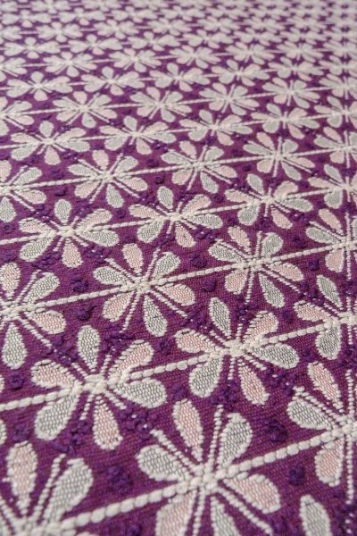 Photo10: Mint O0606T Vintage Japanese Kimono   Purple  FUKURO NAGOYA Obi Flower Silk. (Grade A) (10)
