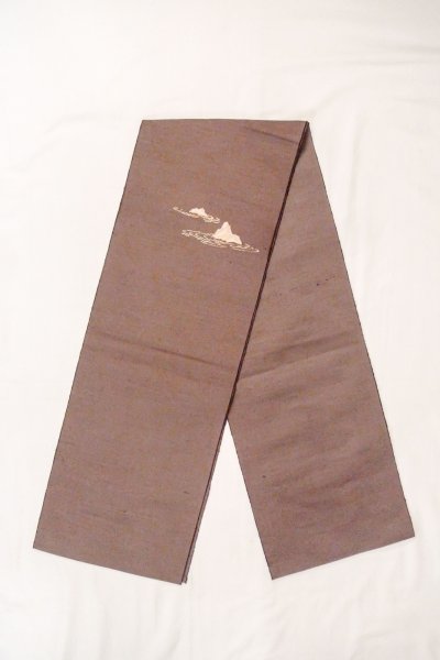 Photo1: O0606U Vintage Japanese Kimono   Brown  FUKURO NAGOYA Obi Mountain Silk. (Grade A) (1)