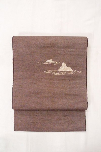 Photo2: O0606U Vintage Japanese Kimono   Brown  FUKURO NAGOYA Obi Mountain Silk. (Grade A) (2)