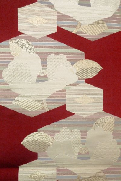 Photo3: O0606V Vintage Japanese Kimono  Dark Red  FUKURO NAGOYA Obi Camellia Silk. (Grade B) (3)