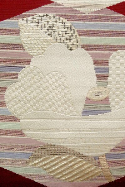 Photo6: O0606V Vintage Japanese Kimono  Dark Red  FUKURO NAGOYA Obi Camellia Silk. (Grade B) (6)