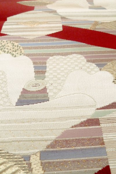 Photo9: O0606V Vintage Japanese Kimono  Dark Red  FUKURO NAGOYA Obi Camellia Silk. (Grade B) (9)