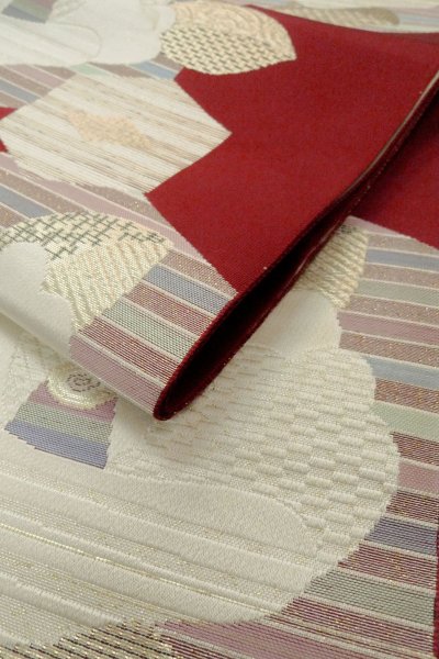 Photo11: O0606V Vintage Japanese Kimono  Dark Red  FUKURO NAGOYA Obi Camellia Silk. (Grade B) (11)