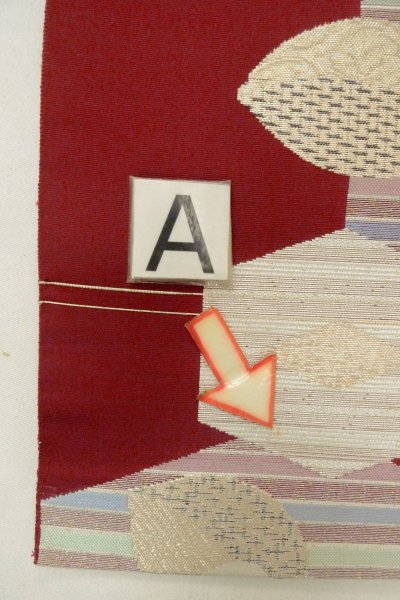 Photo12: O0606V Vintage Japanese Kimono  Dark Red  FUKURO NAGOYA Obi Camellia Silk. (Grade B) (12)