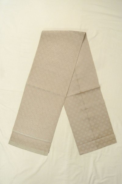 Photo1: O0606W Vintage Japanese Kimono  Light Gray  FUKURO NAGOYA Obi Flower Silk. (Grade D) (1)