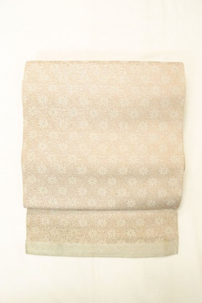 Photo2: O0606W Vintage Japanese Kimono  Light Gray  FUKURO NAGOYA Obi Flower Silk. (Grade D) (2)