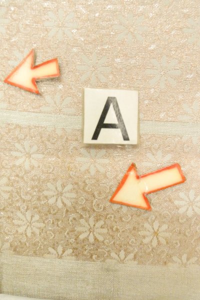 Photo12: O0606W Vintage Japanese Kimono  Light Gray  FUKURO NAGOYA Obi Flower Silk. (Grade D) (12)