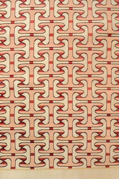 Photo4: O0606X Vintage Japanese Kimono   Off White  FUKURO NAGOYA Obi Geometrical pattern Silk. (Grade C) (4)