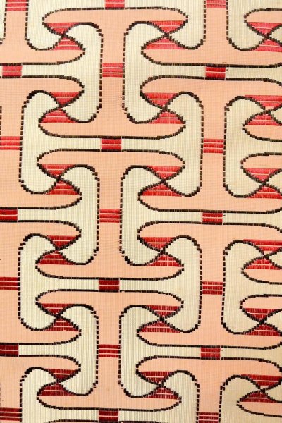 Photo6: O0606X Vintage Japanese Kimono   Off White  FUKURO NAGOYA Obi Geometrical pattern Silk. (Grade C) (6)