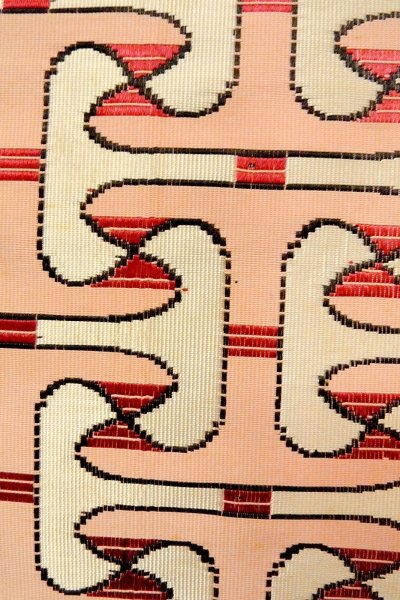 Photo7: O0606X Vintage Japanese Kimono   Off White  FUKURO NAGOYA Obi Geometrical pattern Silk. (Grade C) (7)