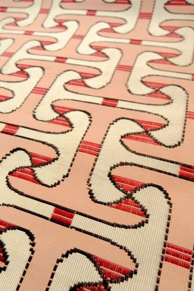 Photo8: O0606X Vintage Japanese Kimono   Off White  FUKURO NAGOYA Obi Geometrical pattern Silk. (Grade C) (8)