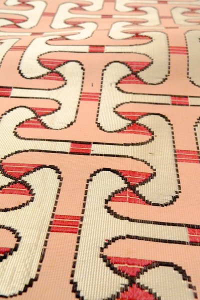 Photo9: O0606X Vintage Japanese Kimono   Off White  FUKURO NAGOYA Obi Geometrical pattern Silk. (Grade C) (9)