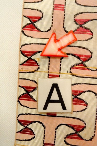 Photo12: O0606X Vintage Japanese Kimono   Off White  FUKURO NAGOYA Obi Geometrical pattern Silk. (Grade C) (12)