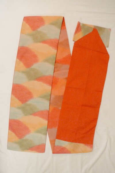 Photo1: O0606Y Vintage Japanese Kimono  Shiny Red  FUKURO NAGOYA Obi Mountain Silk. (Grade B) (1)