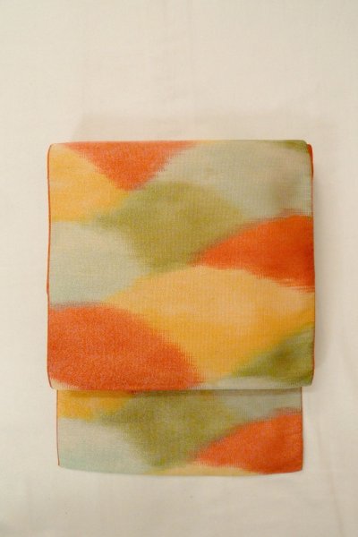 Photo2: O0606Y Vintage Japanese Kimono  Shiny Red  FUKURO NAGOYA Obi Mountain Silk. (Grade B) (2)