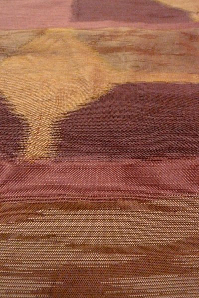 Photo9: O0606Z Vintage Japanese Kimono   Dark Red  NAGOYA OBI sash Geometrical pattern Silk. (Grade B) (9)