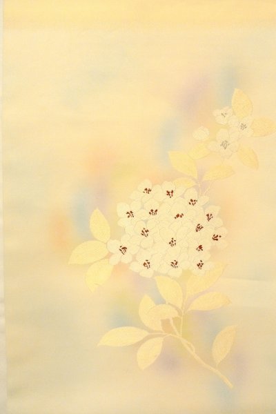 Photo3: O0607A Vintage Japanese Kimono   Ivory  NAGOYA OBI sash Flower Silk. (Grade B) (3)