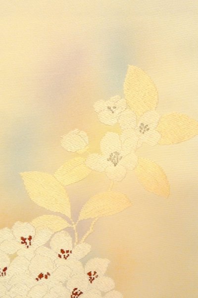 Photo5: O0607A Vintage Japanese Kimono   Ivory  NAGOYA OBI sash Flower Silk. (Grade B) (5)