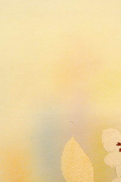 Photo7: O0607A Vintage Japanese Kimono   Ivory  NAGOYA OBI sash Flower Silk. (Grade B) (7)