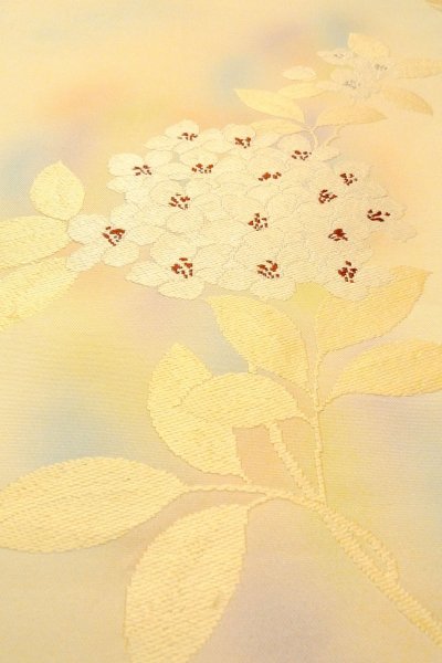 Photo9: O0607A Vintage Japanese Kimono   Ivory  NAGOYA OBI sash Flower Silk. (Grade B) (9)