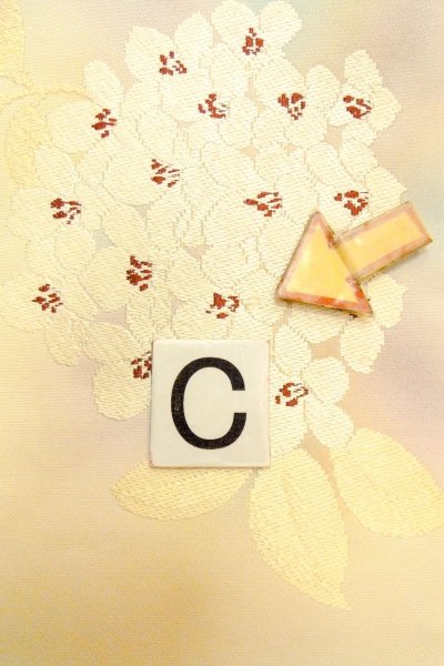 Photo14: O0607A Vintage Japanese Kimono   Ivory  NAGOYA OBI sash Flower Silk. (Grade B) (14)