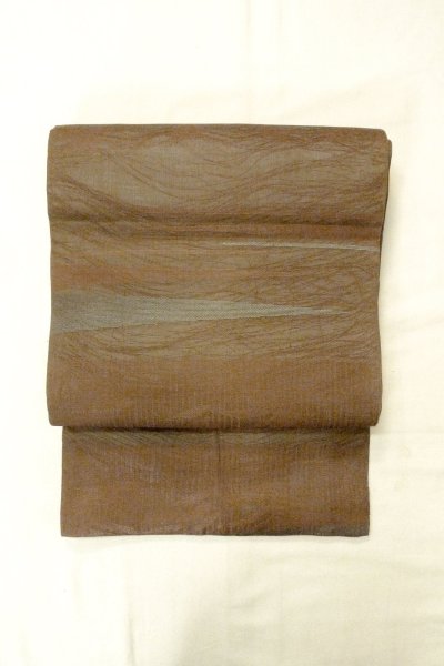 Photo2: O0607B Vintage Japanese Kimono  Dark Brown  FUKURO OBI sash Leaf Linen. (Grade C) (2)