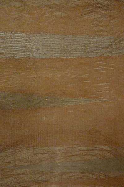 Photo3: O0607B Vintage Japanese Kimono  Dark Brown  FUKURO OBI sash Leaf Linen. (Grade C) (3)