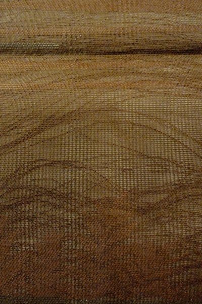 Photo7: O0607B Vintage Japanese Kimono  Dark Brown  FUKURO OBI sash Leaf Linen. (Grade C) (7)