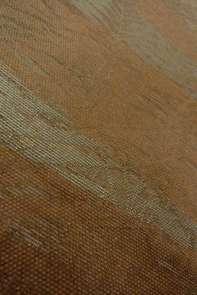 Photo8: O0607B Vintage Japanese Kimono  Dark Brown  FUKURO OBI sash Leaf Linen. (Grade C) (8)