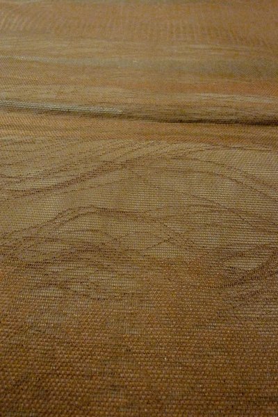 Photo9: O0607B Vintage Japanese Kimono  Dark Brown  FUKURO OBI sash Leaf Linen. (Grade C) (9)