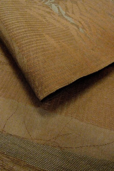 Photo11: O0607B Vintage Japanese Kimono  Dark Brown  FUKURO OBI sash Leaf Linen. (Grade C) (11)